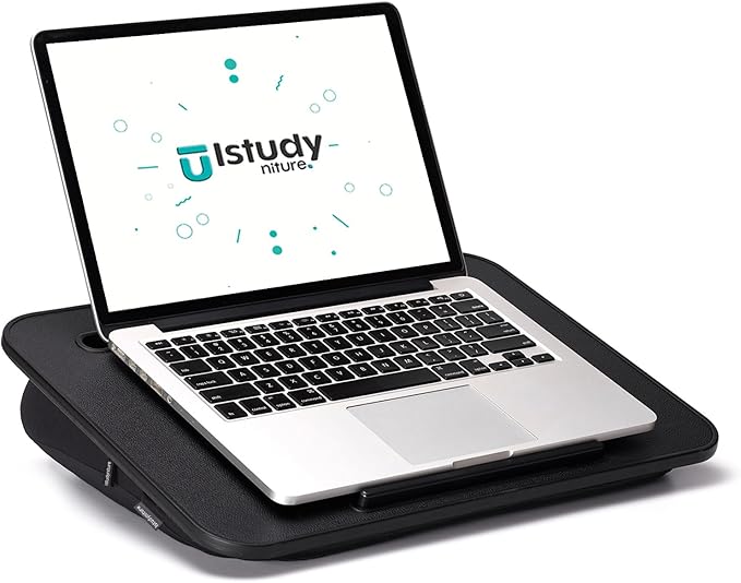 Lap Desk with Washable Cushion – Fits up to 15.6-in Laptops – Portable Laptop Desk & Stand –Bed desks & Tray for Writing, Reading, Working, Gaming on Bed, Couch, Floor – Istudyniture -Smal, Black