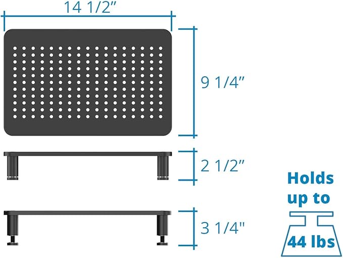 Husky Mounts Monitor Riser Laptop Stand, Adjustable Legs, Stackable, 14.5" x 9.25" x 3.25" Max Height, Matte Black Steel, 1 Stand