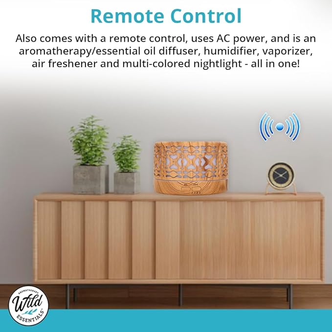 Wild Essentials 700ml Designer Large Room Essential Oil Diffuser, 5 in 1 Ultrasonic Aromatherapy Vaporizer Cool Mist Humidifier, Home, Office, Bedroom, Timer, Auto-Off, 7 Color LED (Light Wood Hearts)