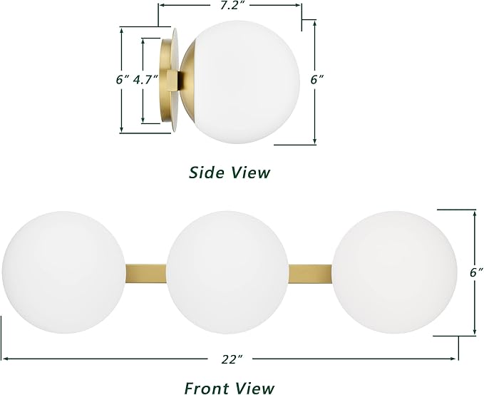 Bathroom Vanity Light Fixtures, Modern 3 Lights Globe Wall Sconce Lighting Aged Brass, Porch Wall Mount Light Fixture for Bathroom, Mirror Cabinets Hallway Stairs