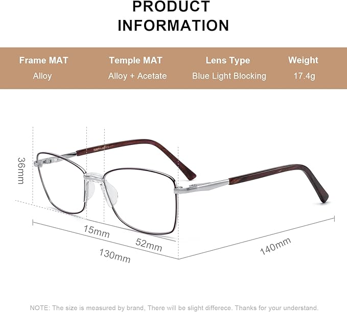 RB. Pilot Reading Glasses Spring Hinge Readers for Women Blue Light Blocking Computer Metal Frame Acetate Legs