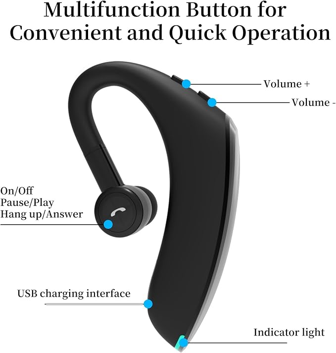 Bluetooth Headset, Wireless Bluetooth Earpiece, Hands Free Noise Canceling Headphones with Dual-Mic, 1000 mAh Charging Case, 18-Hour Talk Time, iOS & Android Compatible, for Truckers & Office Use