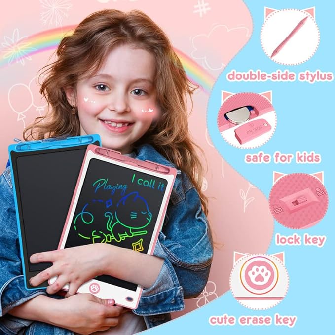 Hockvill LCD Writing Tablet for Kids 8.8 Inch, Toys for Girls Boys Drawing Pad for 3 4 5 6 7 Year Old Kid, Toddler Magnetic Doodle Board Travel Essential Christmas Birthday for Children BluePink