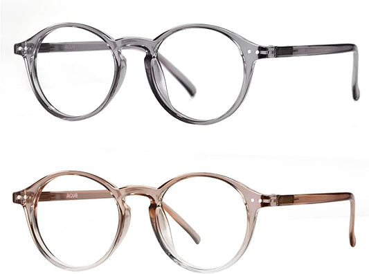Blue Light Blocking Glasses Round Retro Computer Gaming Glasses Women Men UV Protection AB3303 (Grey/Brown)
