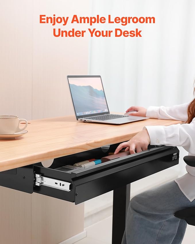 VEVOR Under Desk Drawer Slide Out, 26 inch Under Desk Mounted Pull-out Drawer Attachment, Hidden Under Counter Drawers for office Home Sit Stand Workstation, Black