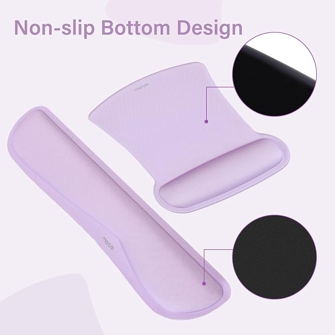 MOSISO Keyboard Mouse Pad Set, Large Gaming Mousepad&Keyboard Wrist Rest&Mouse Wrist Rest&Coaster, Ergonomic Non-Slip Mousepad&Easy Typing Cushion with Memory Foam for Home Office, Dusty Lilac