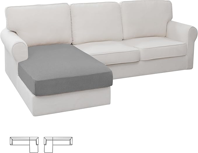 Easy-Going Stretch Sectional Couch Covers 1 Piece Chaise Lounge Slipcover L Shape Separate Cushion Couch Seat Chaise Cover for Both Left/Right Sectional Couch Light Gray