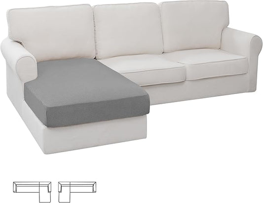 Easy-Going Stretch Sectional Couch Covers 1 Piece Chaise Lounge Slipcover L Shape Separate Cushion Couch Seat Chaise Cover for Both Left/Right Sectional Couch Light Gray