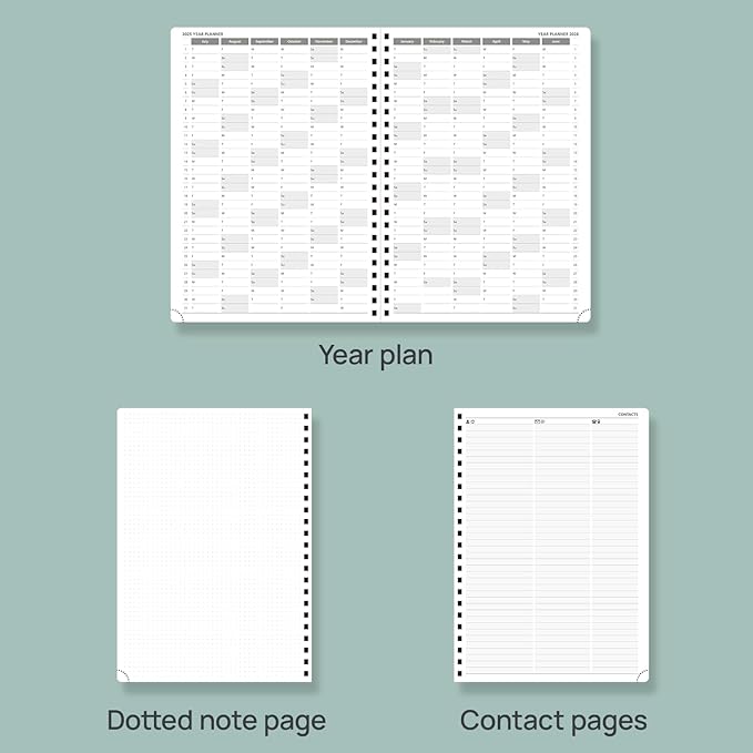 POPRUN Academic Daily Planner 2025-2026 One Page A Day - [A4 Large Size 8.25" x 12" - Spiral Hard Cover], Appointment Book (July 2025 - June 2026) with Monthly Calendar - Midnight Green
