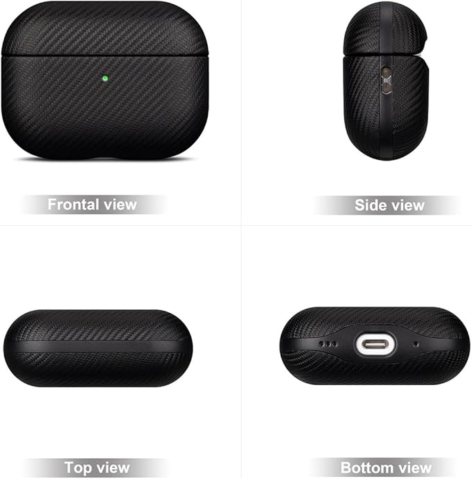 LOPIE Case for AirPods Pro 2nd Generation - Handmade AirPods Pro 2 Case Cover - Made of Vegan Leather - Carbon Fiber Style - Drop Protection Hard Shell Cover Compatible with Wireless Charging - Black
