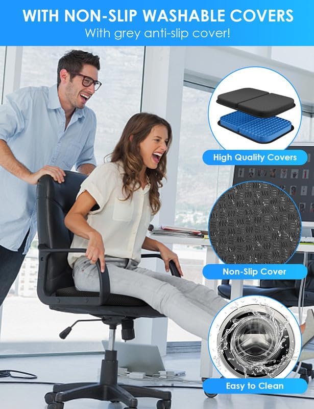 Gel Seat Cushion Portable Travel Cushions, 16.5" x 12" Large Size Super Thick Foldable Chair Seat Cushion Lightweight for Car Office Chair Wheelchair, Pressure Sores Tailbone Pain Relief