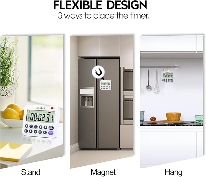 Digital Countdown Kitchen Timer - AIMILAR Magnetic Count Up Down Cooking Timer with Magnet Back Loud Alarm Directly Input Hours Minutes and Seconds