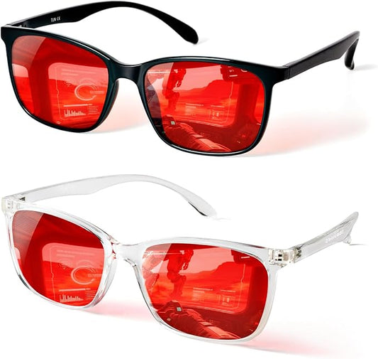 TIJN Sleep Glasses for 99.9% Blue Green Light Blocking for Women Men Dual AR Coating Red Lens for Computer Gaming, TR90