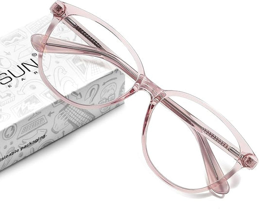 MEETSUN Blue Light Blocking Glasses for Women Cat Eye Blue Light Glasses TR Frame Anti Eyestrain UV Glare Computer Gaming Eyeglasses(Light Pink Frame)