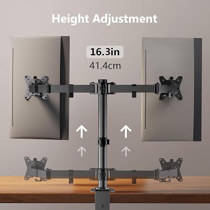 ErGear Dual Monitor Stand, Heavy Duty Adjustable Monitor Desk Mount for 2 Screens up to 32 Inches, Fully Adjustable Height, Tilt, Swivel, Rotate, Supports 17.6 lbs per Monitor Arm, Easy Installation