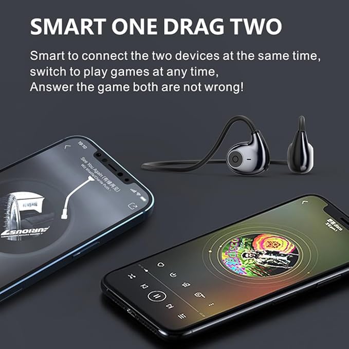 IHAO Air Conduction Wireless Bluetooth Headphones-Open-Ear Design Lightweight & Pain-Free Sweatproof Sport Headphones with Mic Earphone Ideal for Running Cycling and Sports-F805 Black