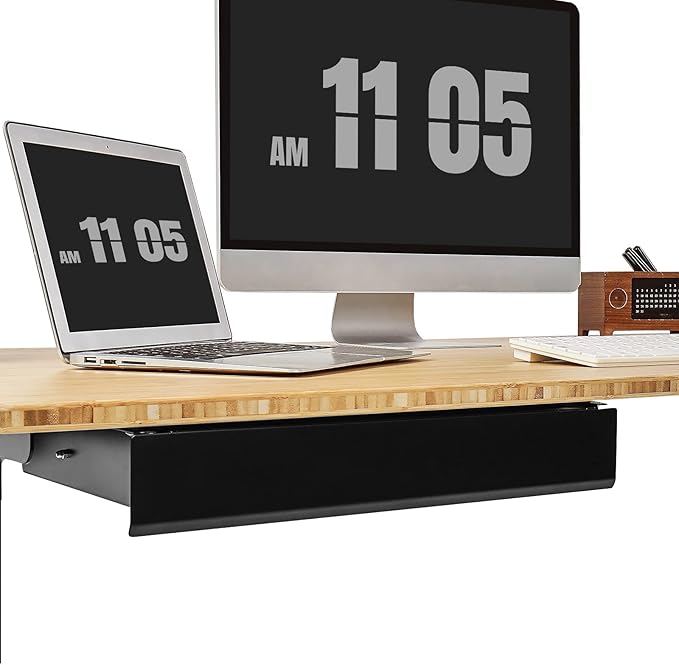 FLEXISPOT Under Desk Pull-Out Drawer Standing Desk Storage Organizer, Sliding Security Workstation Drawers (L, Black)