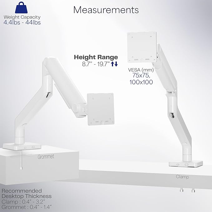 VIVO Heavy Duty Aluminum Ultrawide Monitor Tension Arm for up to 49 inch Screens, Holds 44 lbs, Premium Desk Mount Stand Designed for Samsung Odyssey G9 and More, White, STAND-V101VW