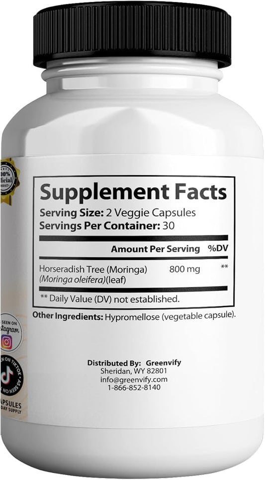Leptozan Max, 800mg Horseradish Tree Moringa Supplement, 60 Veggie Capsules, 30 Day Supply (1)
