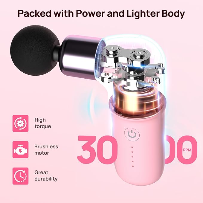 Super Mini Massage Gun, Deep Tissues Percussion Muscle Massager, Compact Sports Travel Massage Gun, Portable Massager Gun for Gifts for her him, Pink