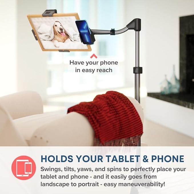 Levo V16 Tablet Floor Stand for iPads, iPad mini, New iPad Pro, Galaxy, Nexus, Xoom, Surface Pro, Miix, Nook, Fire, and Other Tablets and eReaders Black Color