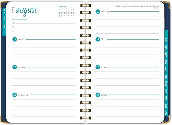 HARDCOVER Academic Year 2025-2026 Planner: (June 2025 Through July 2026) 5.5"x8" Daily Weekly Monthly Planner Yearly Agenda. Bookmark, Pocket Folder and Sticky Note Set (Navy Gold Numbers)