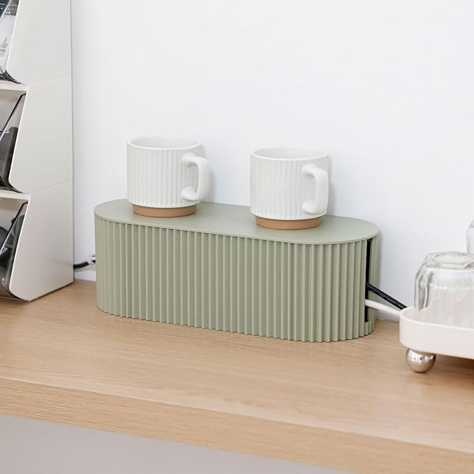 Green Cord Organizer Box, Plastic Cable Management Box with Lid, Power Strips Protector Cover Under TV and Desk for Home, Office, Bathroom, School, Wires Hider Protector for Floor (Small)