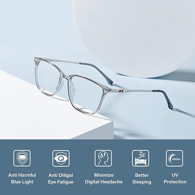 Cyxus Blue Light Blocking Glasses Men Women Computer Gaming Glasses Rectangle TR90 frame Anti Eyestrain UV400 Grey