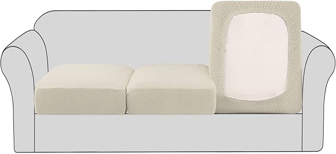 H.VERSAILTEX High Stretch Individual Seat Cushion Covers Sofa Slipcovers Couch Cushion Covers Sofa Covers Featuring Jacquard Textured Twill Fabric (3 Pack for 3 Cushion Sofa, Natural, Large)