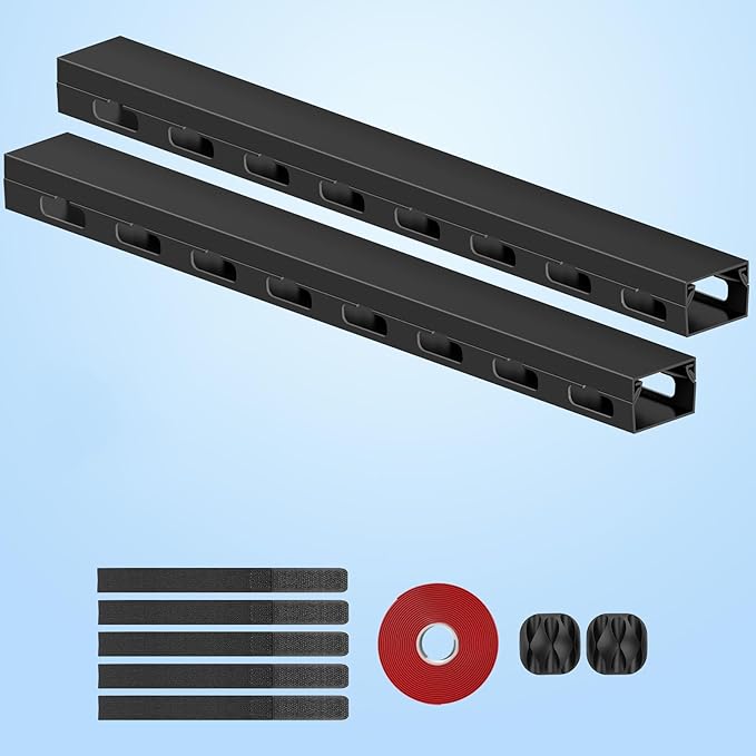 Updated Big Hole Cable Raceway,31 (2X15.4) Inch Open Slot Cable Management Under Desk Kit,Wire Covers for Desk,Cord Hider Cable Organizer for Hiding Computer,TV,Network