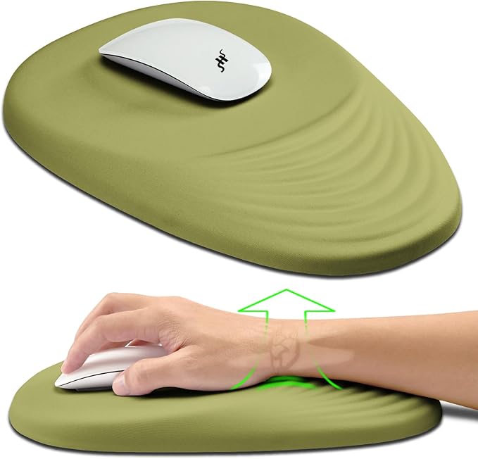 Hokafenle Ergonomic Mouse Pad Wrist Support, Terraced Slope Carpal Tunnel Wrist Pad for Mouse with Unibody Memory Foam, Wrist Rest Pain Relief Mousepad (Khaki Green, 11.8x7.9 in)