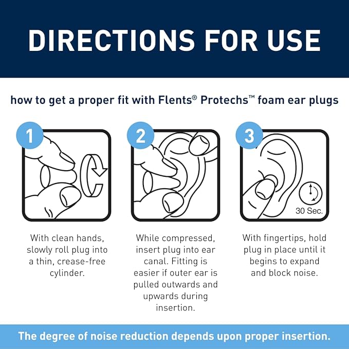 Flents Protechs Foam Ear Plugs for Sleeping, Snoring, Traveling, Concerts, Construction & Studying, Ultra Soft & Comfortable, Black, 10 Pairs, NRR 32 Hearing Protection for Loud Noise
