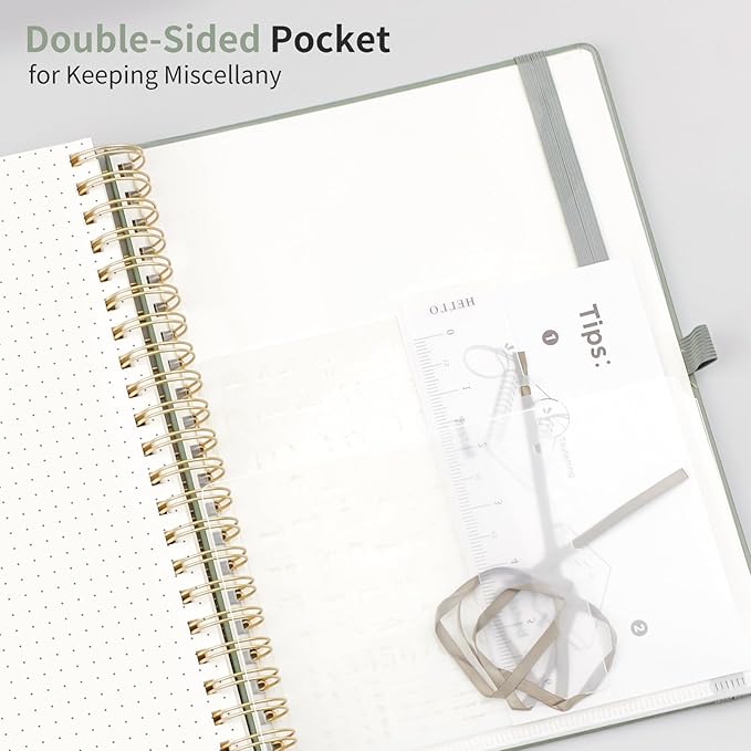 EMSHOI Bullet Dotted Journal Spiral Notebook - 300 Pages, B5 Hardcover Leather, 100 GSM Thick Dot Grid Notebook for Women Men Work Writing, Bullet Journaling, Drawing, 7.48" x 10.15", Light Green