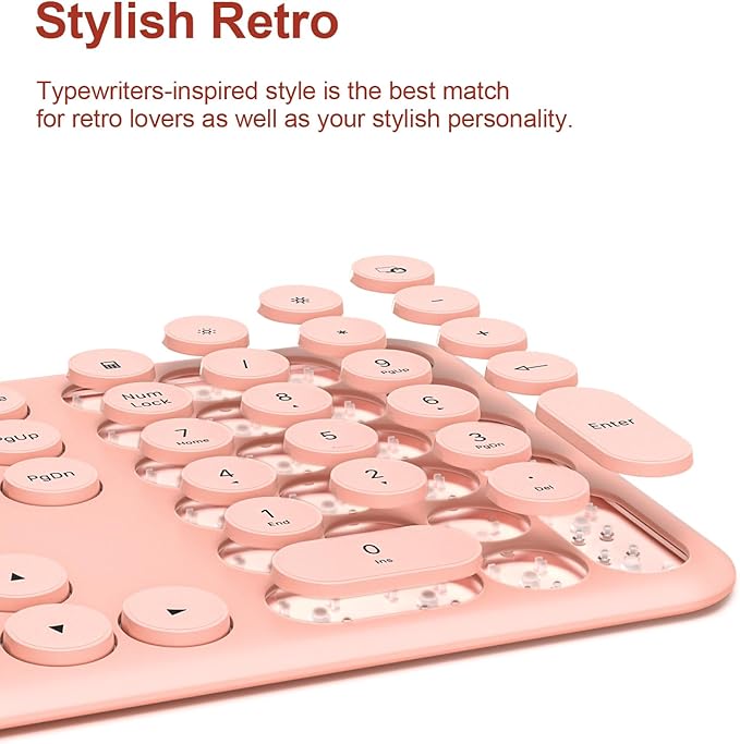 Cute Wireless Keyboard and Mouse Combo Slim 2.4GHz USB Cordless Full Size Silent Retro Keyboard and Mouse Set for PC Computer,Laptop,Windows,Mac,Tablets（Upgraded Peach）