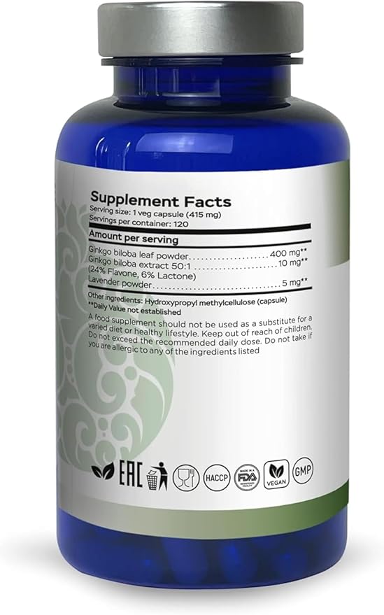 Ginkgo Biloba Support Brain Function, Supplements for Memory and Focus, Natural Antioxidant-Rich, Promotes Overall Health, 120 Vegetarian Capsules, GMP, 120 Count (Pack of 3)