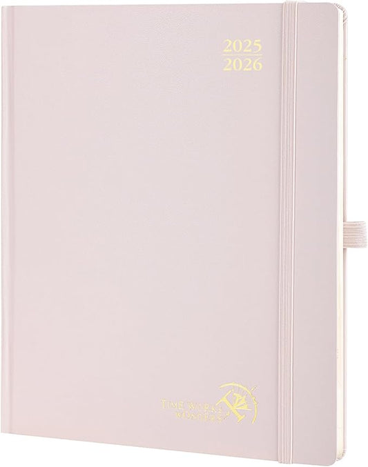 POPRUN Planner 2025-2026, (Large 8.5'' x 10.5'' Hard Cover) Academic Calendar (July 25-June 26) Daily Weekly and Monthly Appointment Book with Hourly Time Slots, Monthly Tabs, 100 GSM - Light Pink