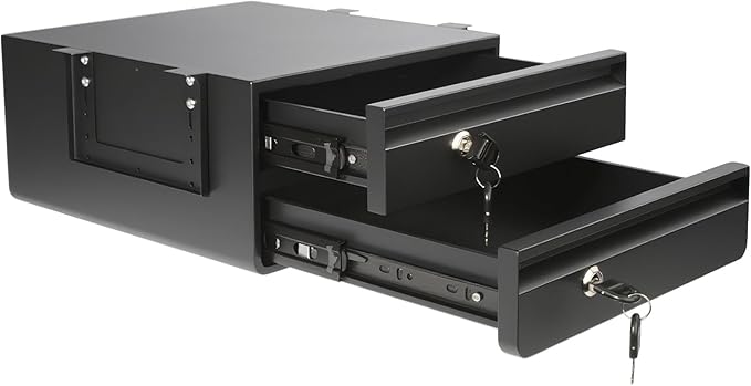 14 In Double Under Desk Drawer,Under Desk Pull Out Drawer with Lock and Keys,Adjustable Height, Metal Storage Drawer with Slide Extension Mounted Under Flat Wooden Table or Workbench, Black