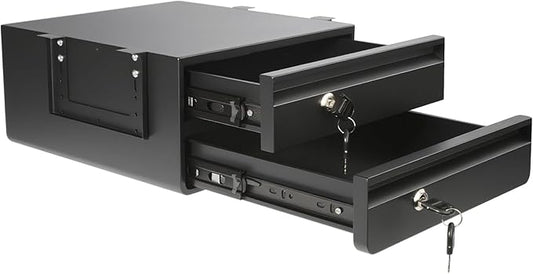 14 In Double Under Desk Drawer,Under Desk Pull Out Drawer with Lock and Keys,Adjustable Height, Metal Storage Drawer with Slide Extension Mounted Under Flat Wooden Table or Workbench, Black