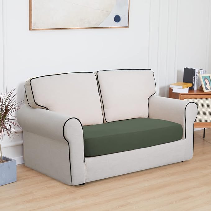 Easy-Going 100% Waterproof Loveseat Sofa Seat Cushion Slipcovers Couch Cushion Cover Stretch Furniture Protector for Kids, Pets (Loveseat Cushion, Grayish Green)