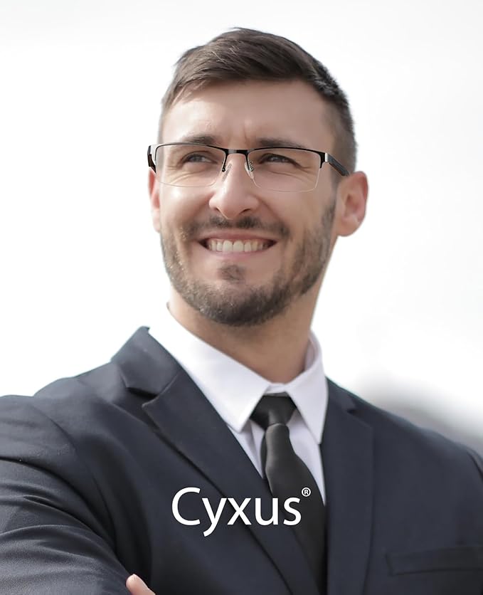 Cyxus Blue Light Glasses for Men Semi Rim Crystal Lens Rimless Glasses UV Blocking Gaming Eyeglasses