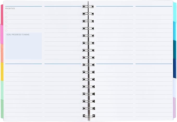 Inspired by Erin Condren A5 Undated Planner, Spiral Bound Daily & Weekly Planner with Monthly Tabs, Portable Organizer for Productivity, Goal Setting, Includes Sticker Sheets, Colorful Stripes Design