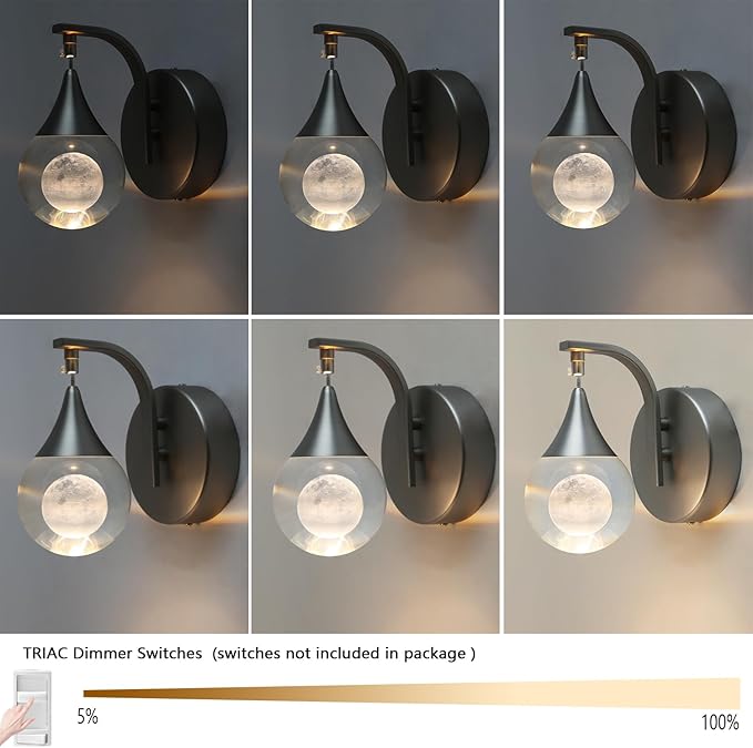 Crystal Wall Sconce, Moon Modern Wall Sconces Indoor, Dimmable LED Wall Light for Bedroom Bedside Batnroom Vanity Living Room Dining Room Hallway. Nickel