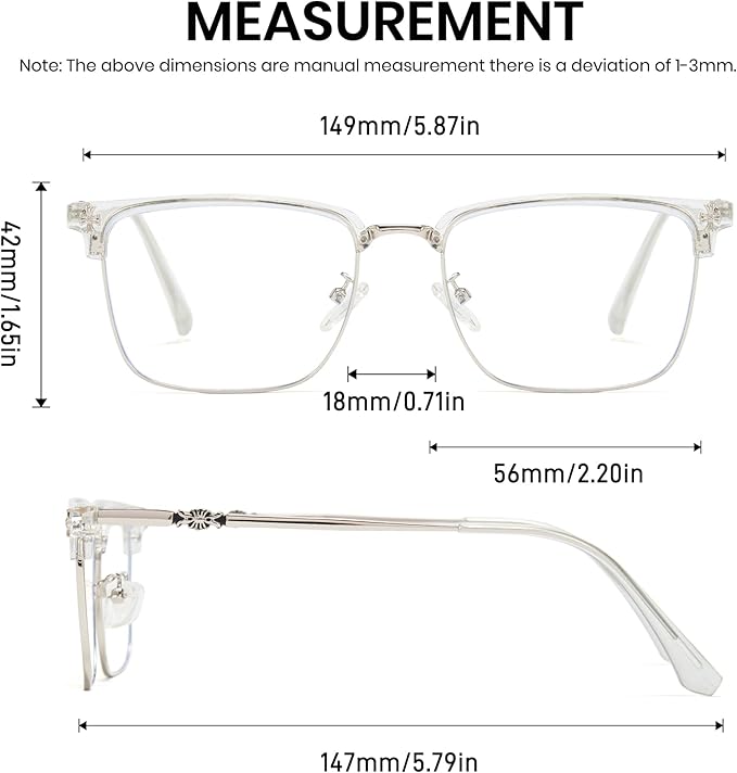 Cyxus Men Blue Light Blocking Glasses Half Rimless Computer Gaming Glasses Square Fashion Glasses 8133
