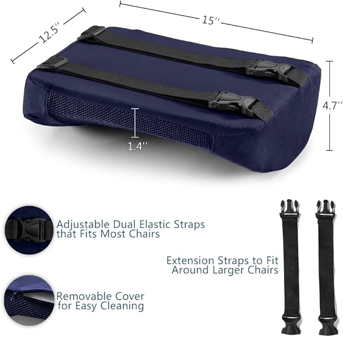 ComfiLife Lumbar Support Back Pillow Office Chair and Car Seat Cushion - Memory Foam with Adjustable Strap and Breathable 3D Mesh (Navy)