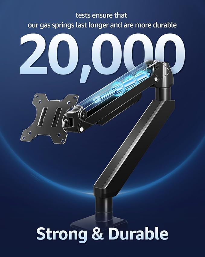 MOUNTUP Heavy Duty Single Monitor Arm for 42 40 39 34 32 27Inch Screens, Monitor Stand for Desk Supports 4.4-33 lbs, Height Adjustable Ultrawide Monitors Mount with C-Clamp & Grommet Base