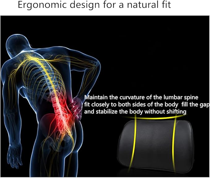 ZHONGLI Memory Foam Lumbar Support Pillow-Middle/Lower Back Support Cushion-Used for car Seats, Office Chairs, recliners, etc. (Bright Black)