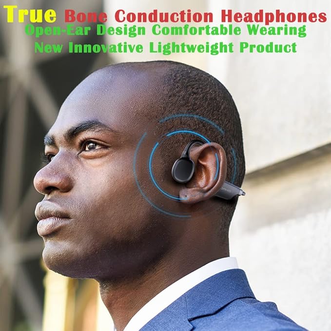 AYI True Bone Conduction Headphones Open Ear Headset Able to be a MP3 Player with Micro Disk Stereo Bluetooth Earphone for Driving Bicycling Running Skiing-X9 Black