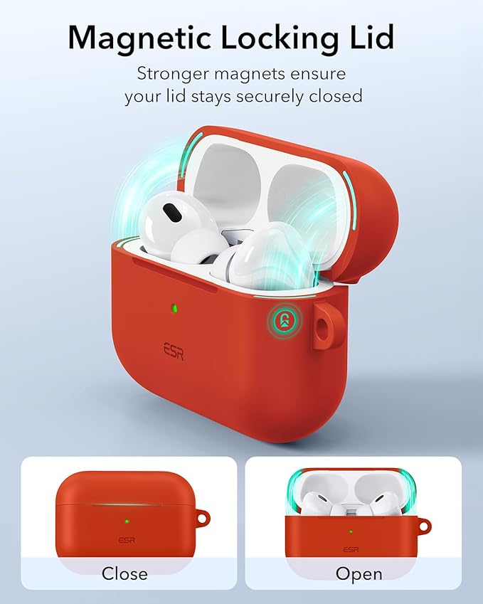 ESR for AirPods Pro 2 Case, Compatible with Airpods Pro 2nd Generation Case (2023/2022/2019), Compatible with MagSafe, Magnetic Lid Lock, Full Drop Protection, Red