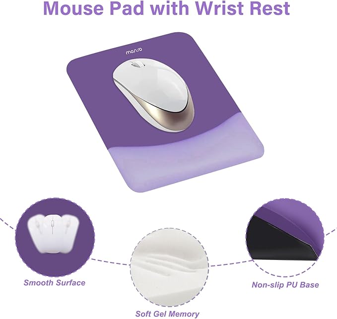 MOSISO Wrist Rest Support for Mouse Pad&Keyboard Set, Rectangular Ergonomic Mousepad Non-Slip Base Home/Office Pain Relief&Easy Typing Pad with Neoprene Cloth&Raised Curved Memory Foam,Imperial Purple