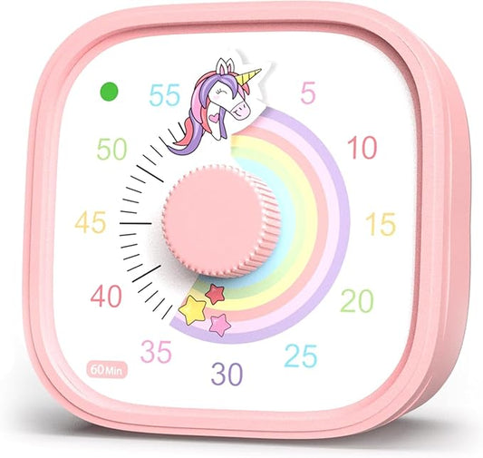 Visual Timer for Kids – Silent Time Management – 60 Minute Countdown – Focus and Productivity Tool – for Classroom, Toddlers, Study, Toothbrush – Fun Design – Adjustable Alarms (Pink)